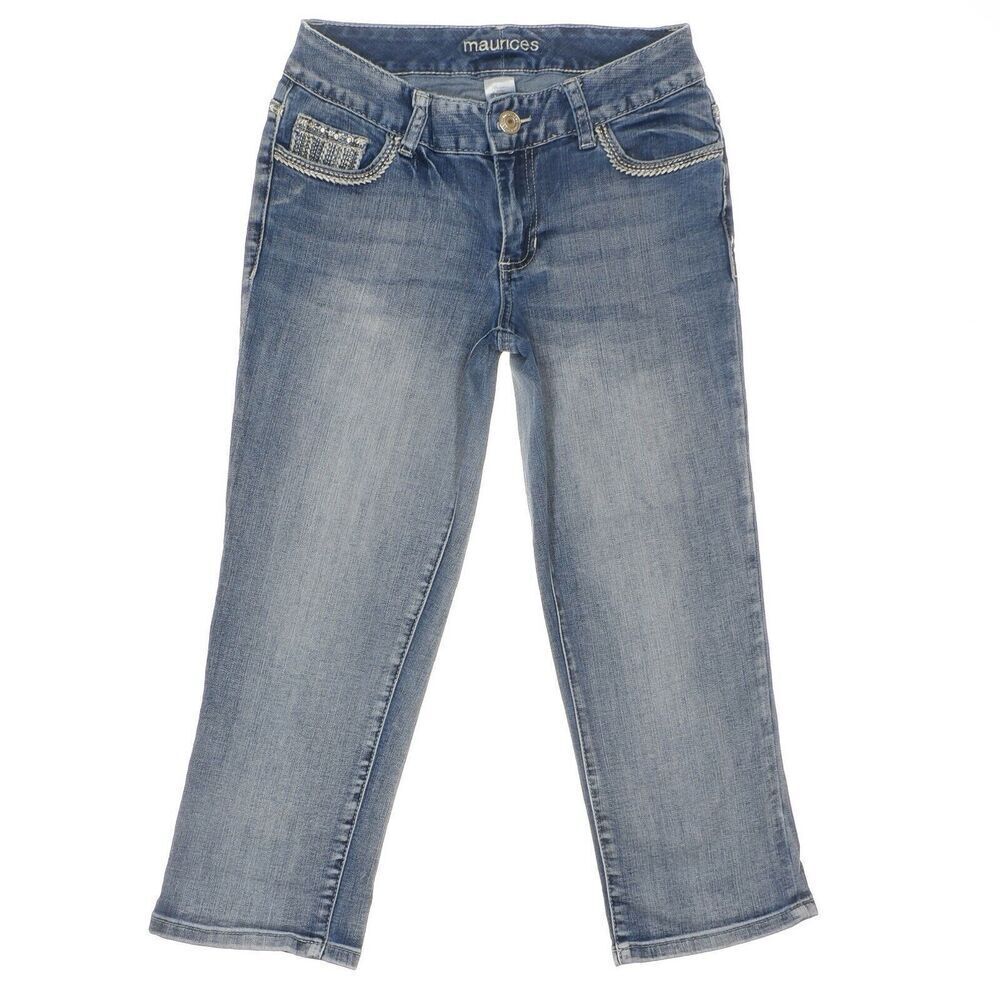Maurices Capri Jeans Size 1/2 Juniors Embroidered Embellished Blue Denim 27 x 21